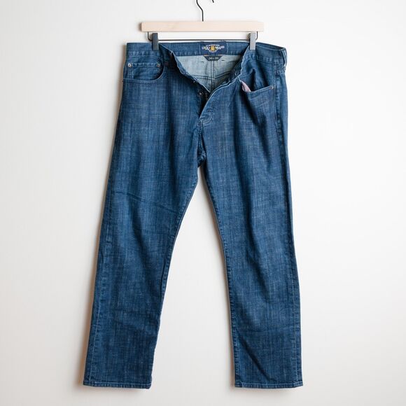 Lucky Brand Jeans Mens 36X30 Blue 121 Heritage Slim Dark Wash Button Fly - Picture 1 of 13
